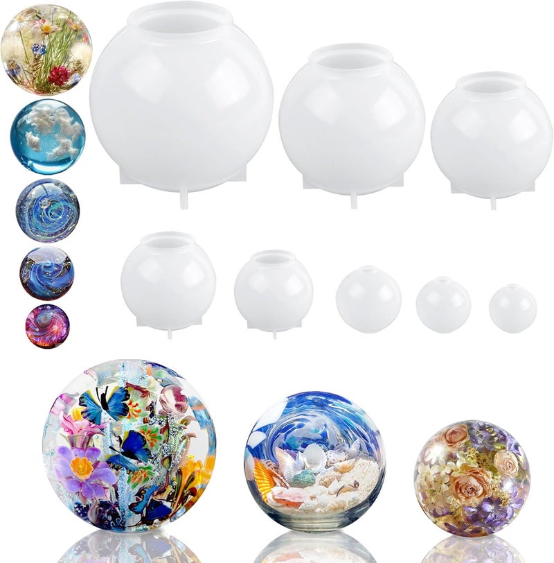 KISREL Sphere Resin Molds, 8 PCS Sphere Silicone Mold, Upgraded 3D Seamless Epoxy Molds，Large Ball Shape Flower Resin Mold for Home Decor, Flowers Preservation - Image 1